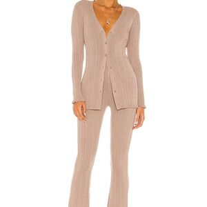 Variegated Rib Cardi Set in Taupe Tularosa